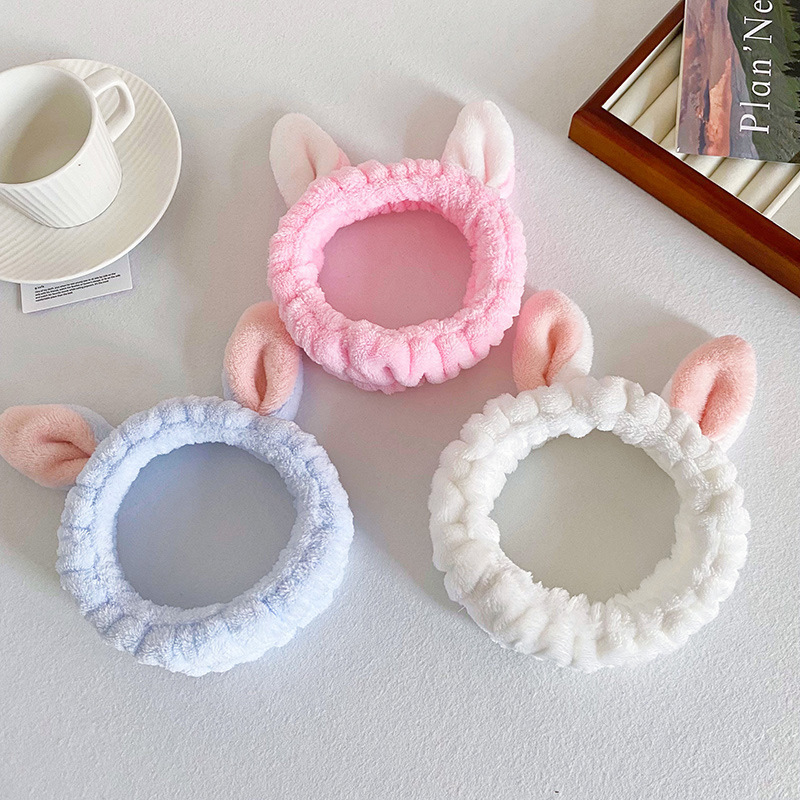 Women Hair Accessories Bunny Rabbit Hair Bands Korean Hot Sale Flannel Elastic Spa Makeup Headband