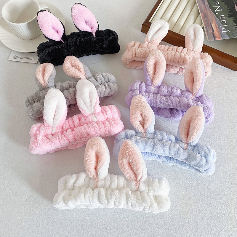 Women Hair Accessories Bunny Rabbit Hair Bands Korean Hot Sale Flannel Elastic Spa Makeup Headband