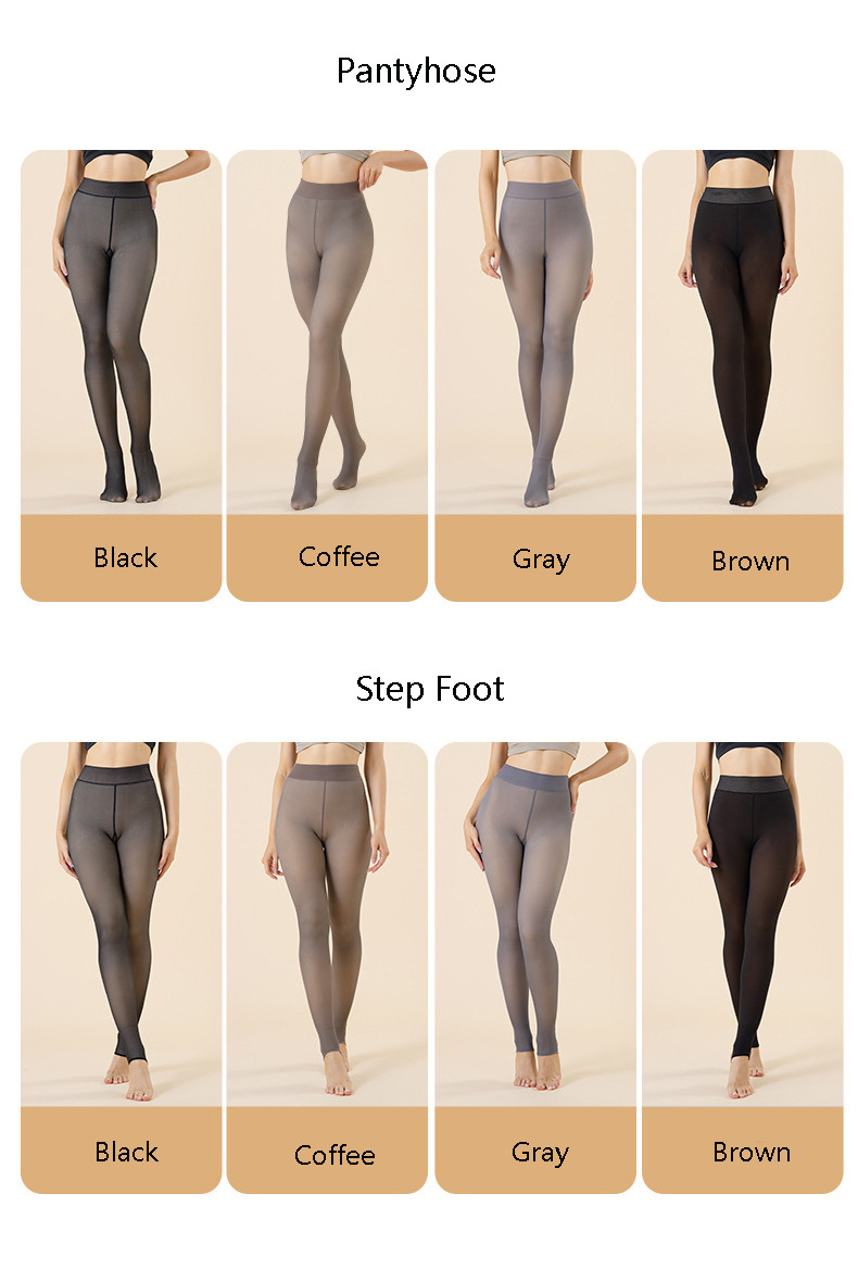 Women Fake Translucent Fleece Lined  Winter Tights Sheer Warm Pantyhose