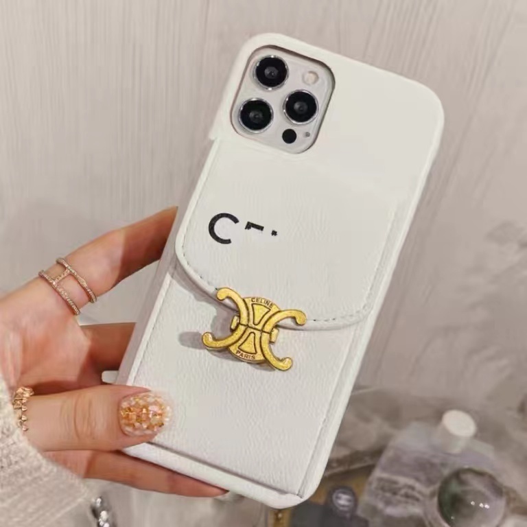 High luxury ins plaid embroidery card bag with leather insert suitable for iPhone 15 Promax phone case new  with hanging rope