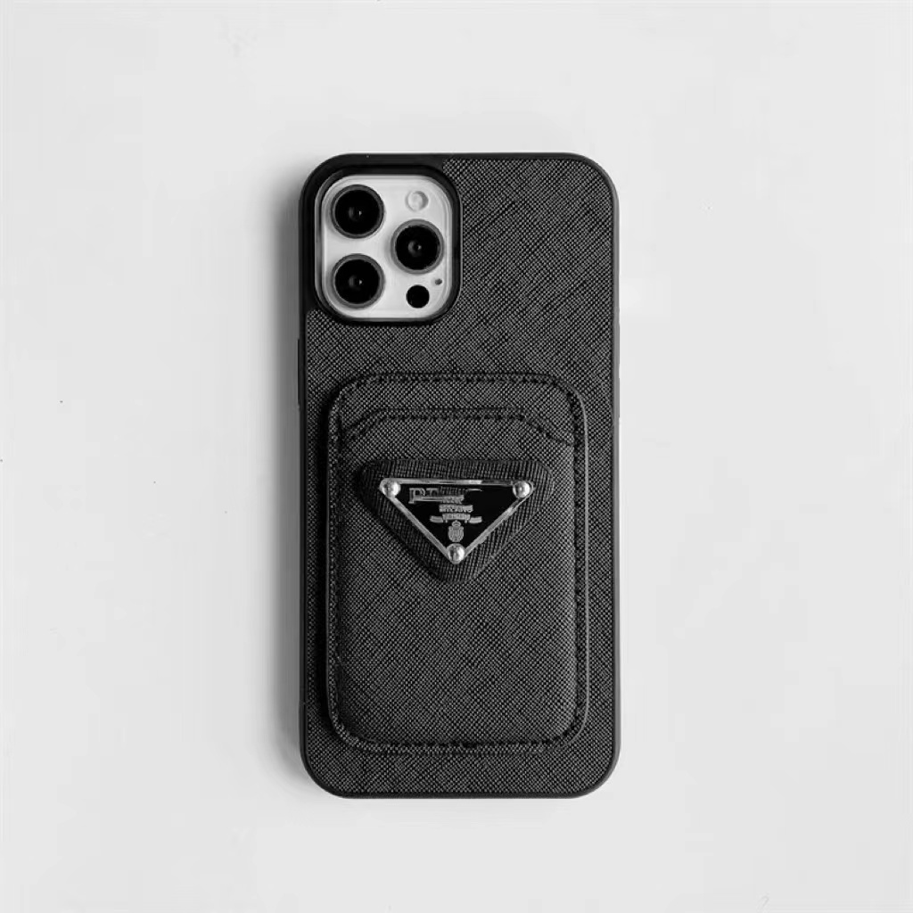 Luxury cell phone case Slim Fit PU Leather Phone Case Metal logo leather card bag anti drop case for iPhone 15 14 13 Pro Max