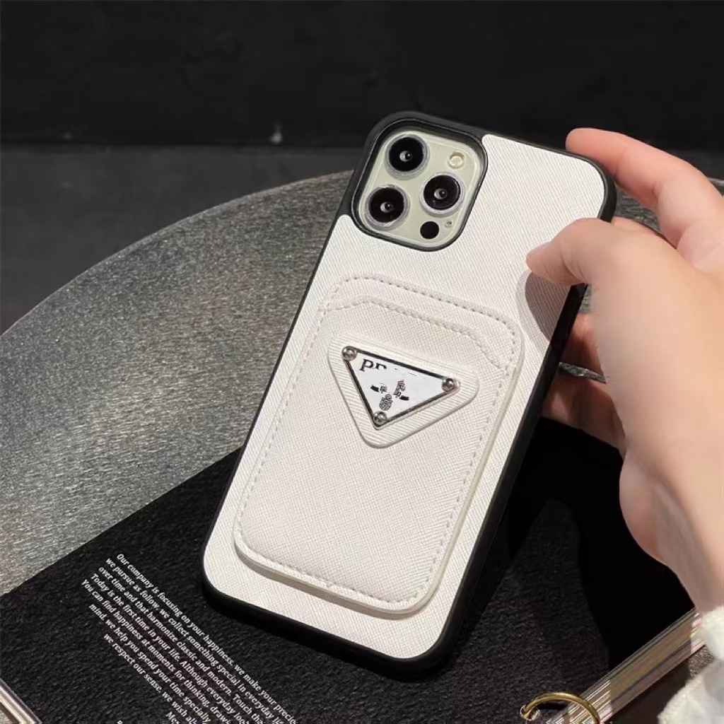 Luxury cell phone case Slim Fit PU Leather Phone Case Metal logo leather card bag anti drop case for iPhone 15 14 13 Pro Max