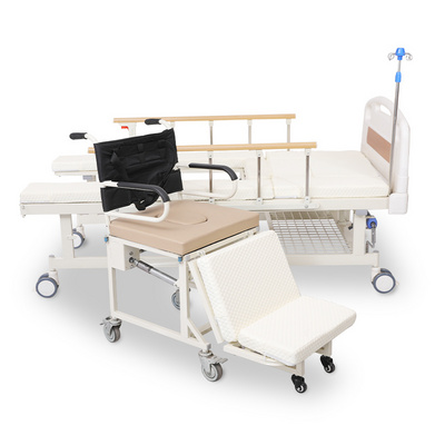 5 function manual adjustable elderly home nursing medical hospital wheelchair cum bed with toilet