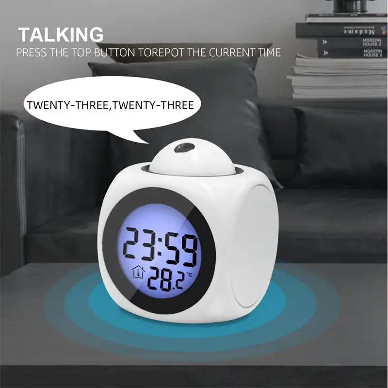 Hourly Chime Digital Projection Clock Time Temperature Backlight Loud Music Alarm Clock Snooze 12/24H USB Projector LCD Clock