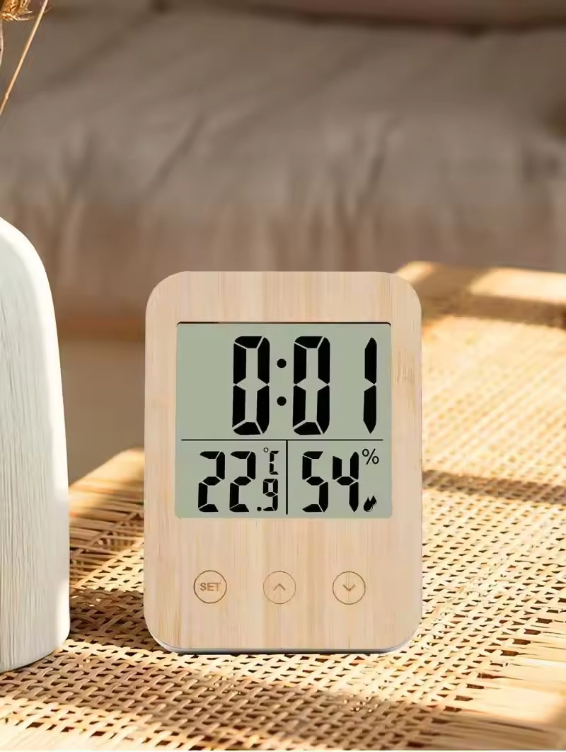 Retro Indoor Weather Wall Flip Flap Electronic Wooden Multifunctional Logo And Temperature Battery Bamboo Digital Alarm Clock