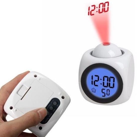 Creative LCD Projection Desk Clock English Voice Timekeeping Multi-function Alarm Clock with Temperature Display