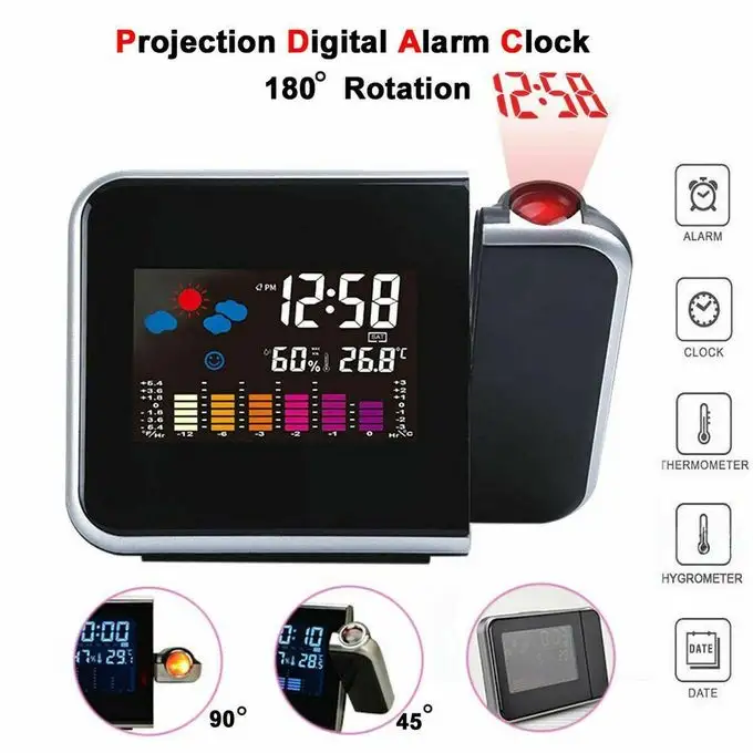 Multifunctional LCD Color Screen Electronic Alarm Clock Projection Weather Clock  with  Color Screen Calendar Rotating Clock