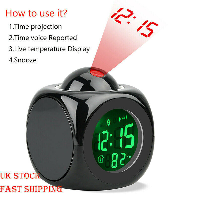 Creative LCD Projection Desk Clock English Voice Timekeeping Multi-function Alarm Clock with Temperature Display