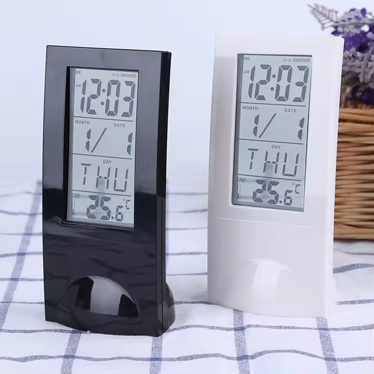 Digital Transparent See-Through Vertical LCD Desk Alarm Clock with Thermometer for Gift & Premium