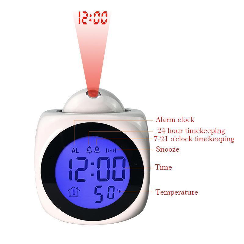 Creative LCD Projection Desk Clock English Voice Timekeeping Multi-function Alarm Clock with Temperature Display