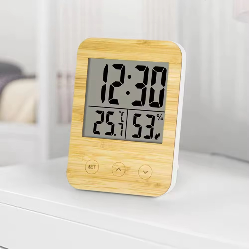 Retro Indoor Weather Wall Flip Flap Electronic Wooden Multifunctional Logo And Temperature Battery Bamboo Digital Alarm Clock