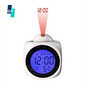 Creative LCD Projection Desk Clock English Voice Timekeeping Multi-function Alarm Clock with Temperature Display