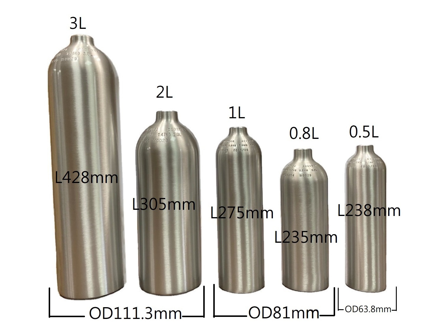 Hot sale high quality 0.5L aquarium cylinder co2 tank with w21.8 handle lateral valve