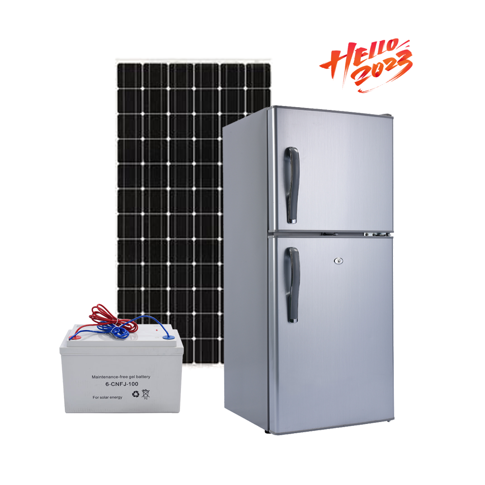 One of the most popular domestic appliances 98L upright double door refrigerator solar powered dc 12V solar  refrigerator