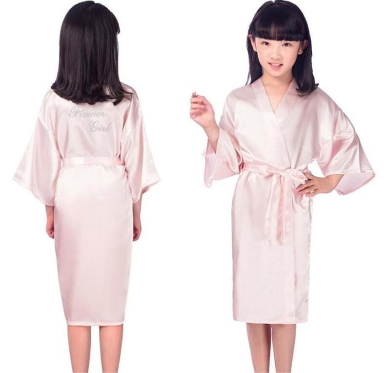 Wholesale Kids Children Custom Solid Color Spa Party Wedding Party Satin Silk Kimono Flower Girls Robes