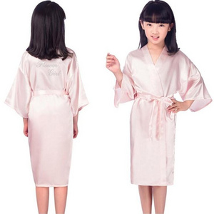 Wholesale Kids Children Custom Solid Color Spa Party Wedding Party Satin Silk Kimono Flower Girls Robes