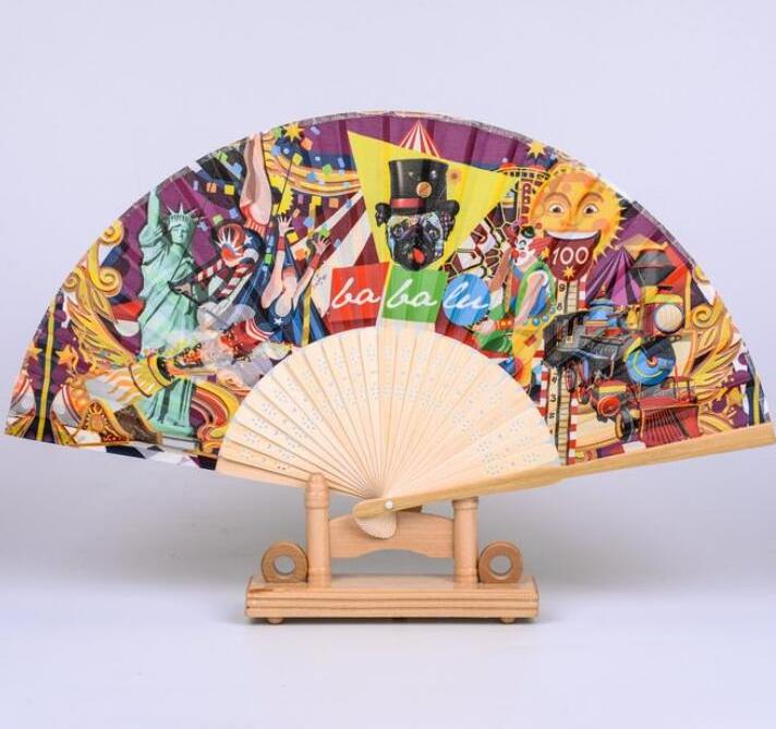 OEM  brand custom logo printed bamboo hand fan for advertising