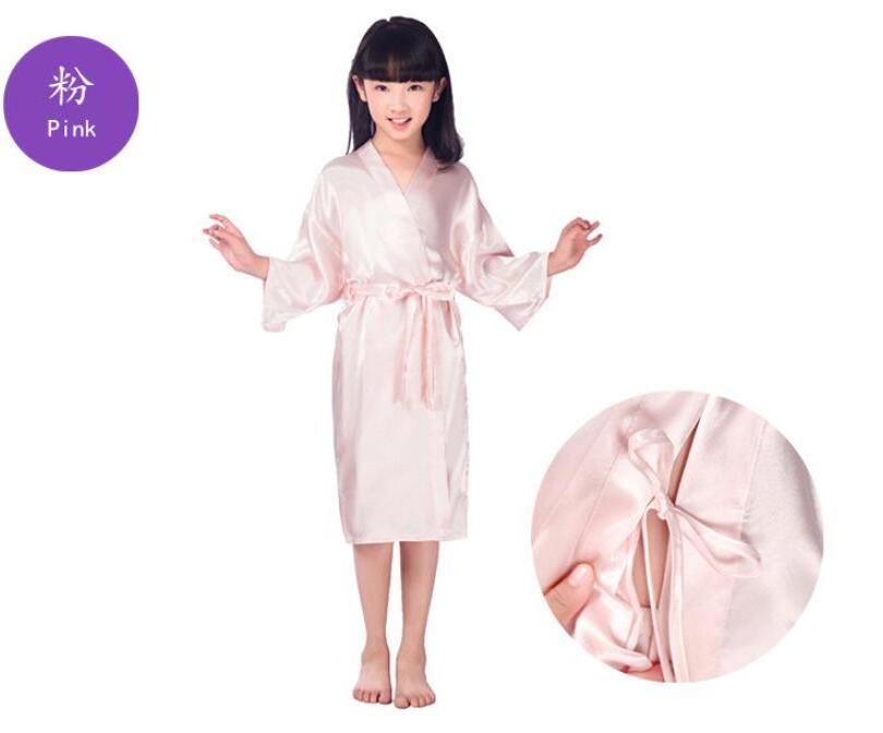 Wholesale Kids Children Custom Solid Color Spa Party Wedding Party Satin Silk Kimono Flower Girls Robes