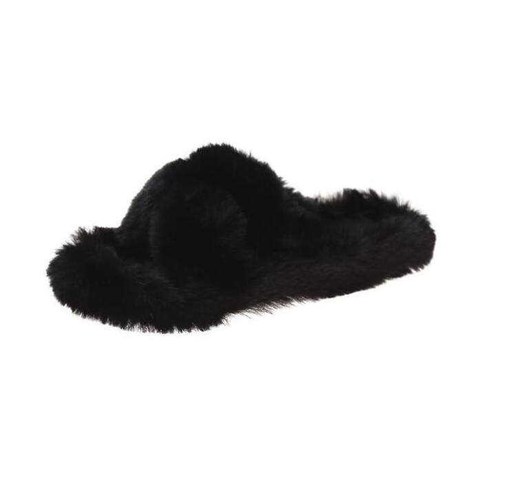 Big size faux fur slippers indoor plush fur flip flops, women fluffy fur thong sandal