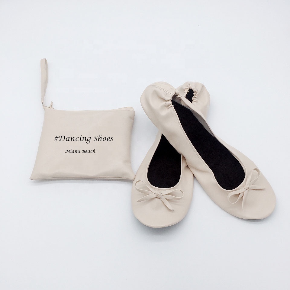 wholesale Top selling girls folding wedding gift ballet flats with private logo printed foldable ballet flat