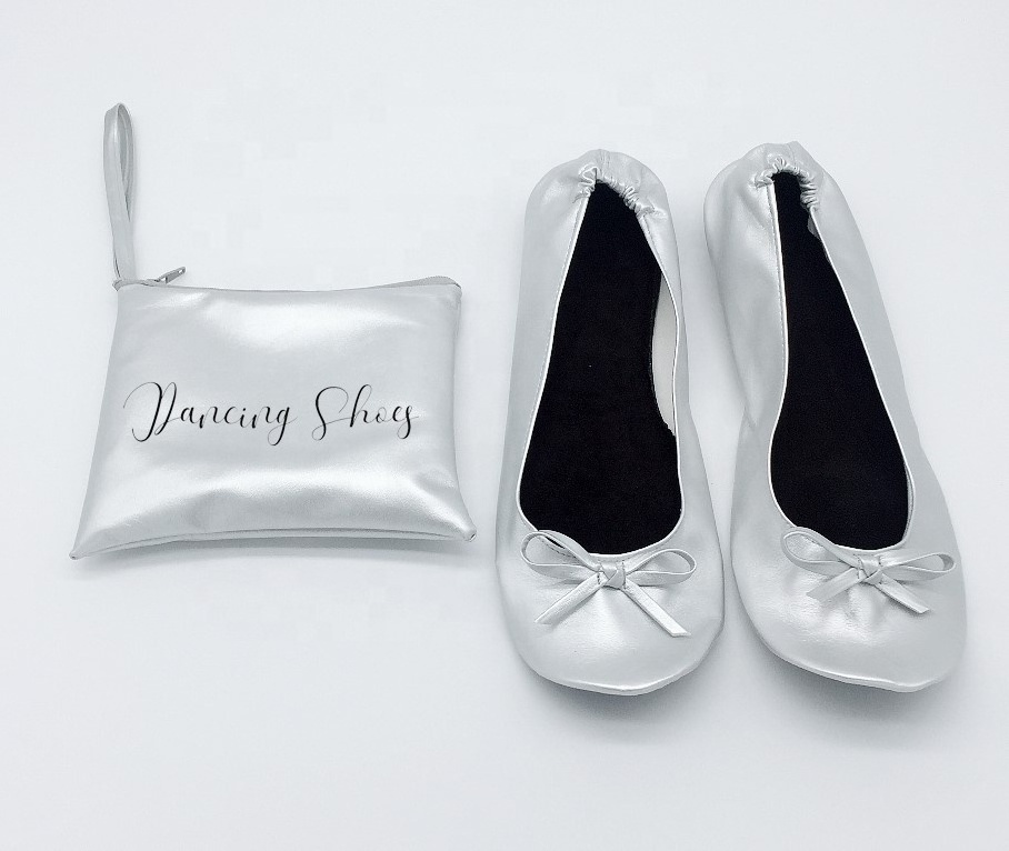 wholesale Top selling girls folding wedding gift ballet flats with private logo printed foldable ballet flat