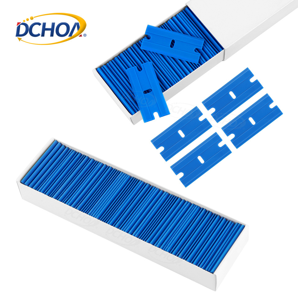 DCHOA 100pc Packed Cleaning Glass Tool Double Edged Plastic Razor Scraper Blade for Removing Label