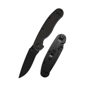 OEM Custom Tactical Survival Pocket Knife with Black Coating Folding Outdoor Knife with Carbon Fiber Handle for Camping