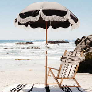 Beech pole with tilt function beach umbrella with tassels premium beach tassel umbrella