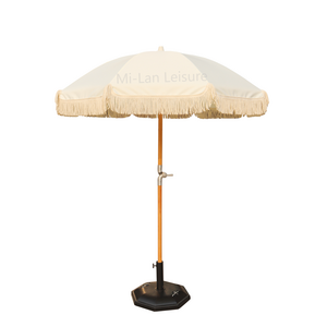 1.8M 2M outdoor furniture tilt wood parasol patio beige color umbrella with tassels