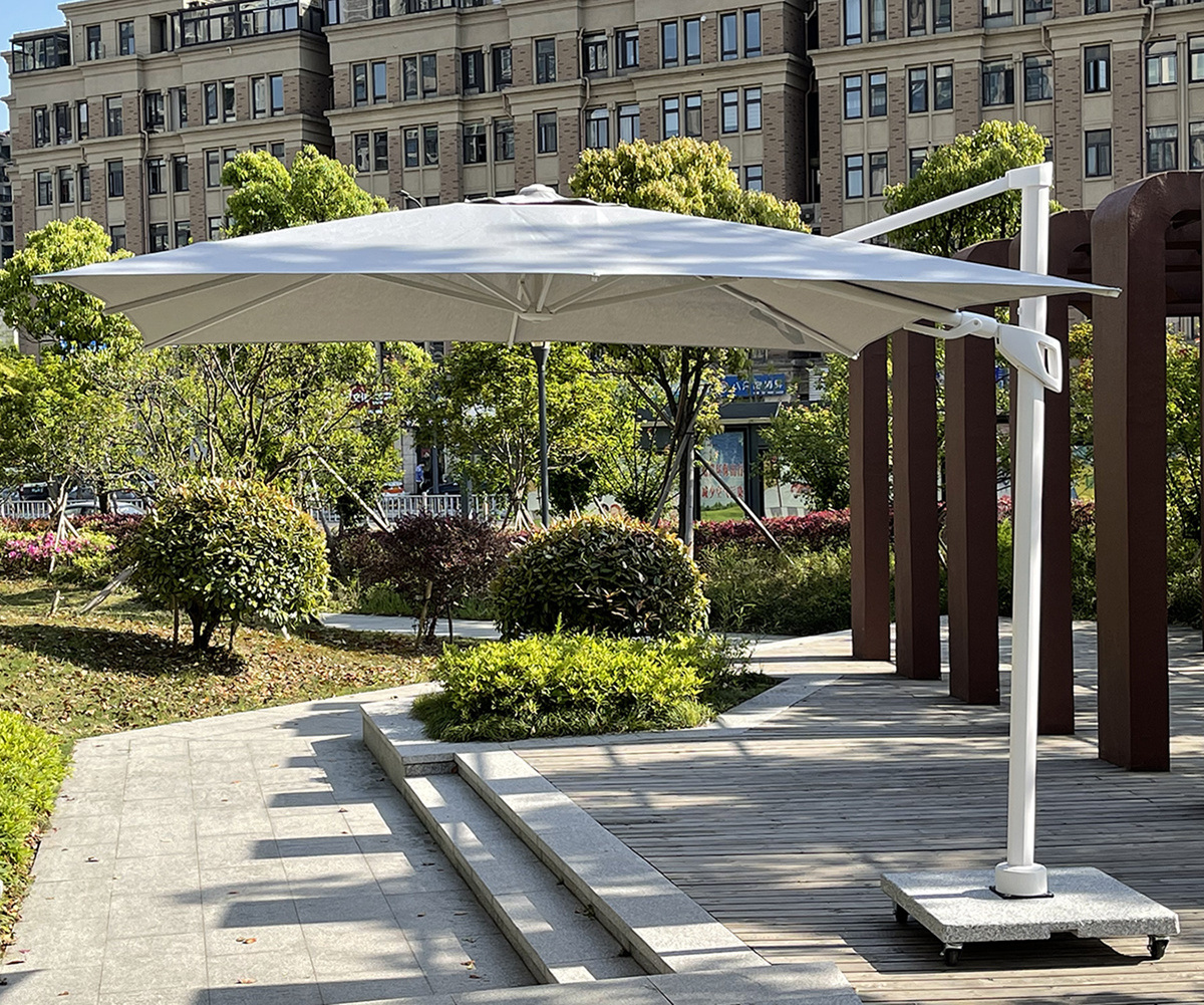 outdoor cantilever umbrella base 90KG square patio umbrella granite holder with locking wheels marble umbrella base