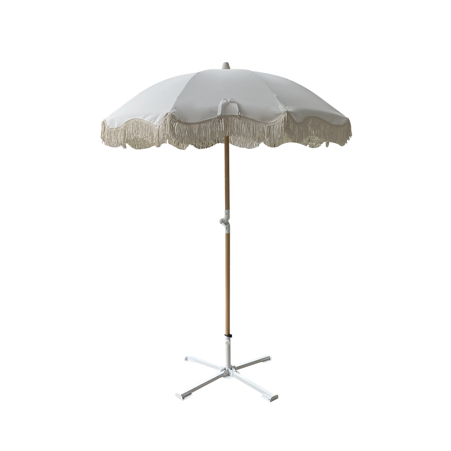 Australia Korean White Fringe sun beach Parasol Wooden Beach Umbrella With Cotton Tassels