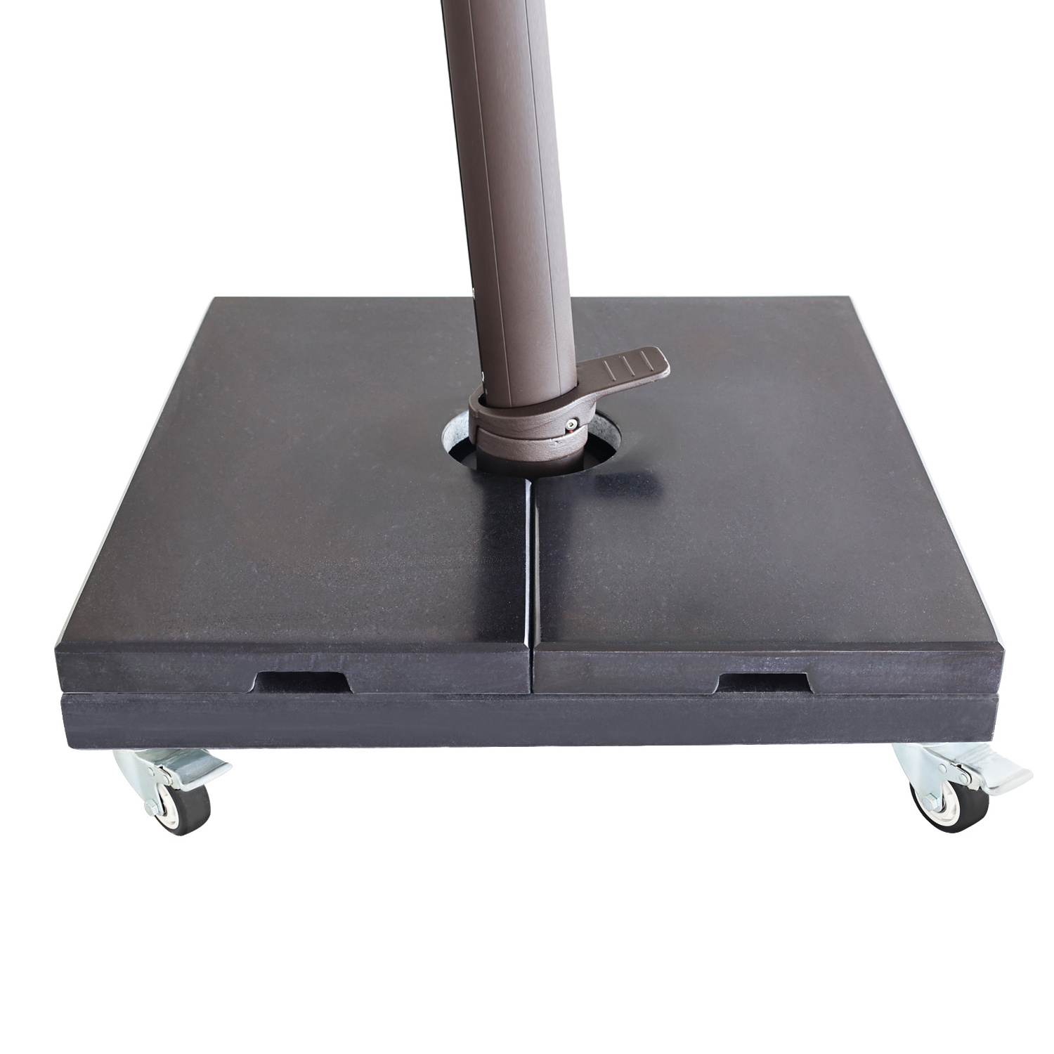 280kgs Black Outdoor Heavy Duty Double Concrete Umbrella Base with Wheels Removable Patio Umbrella Base in Granite Stone Square