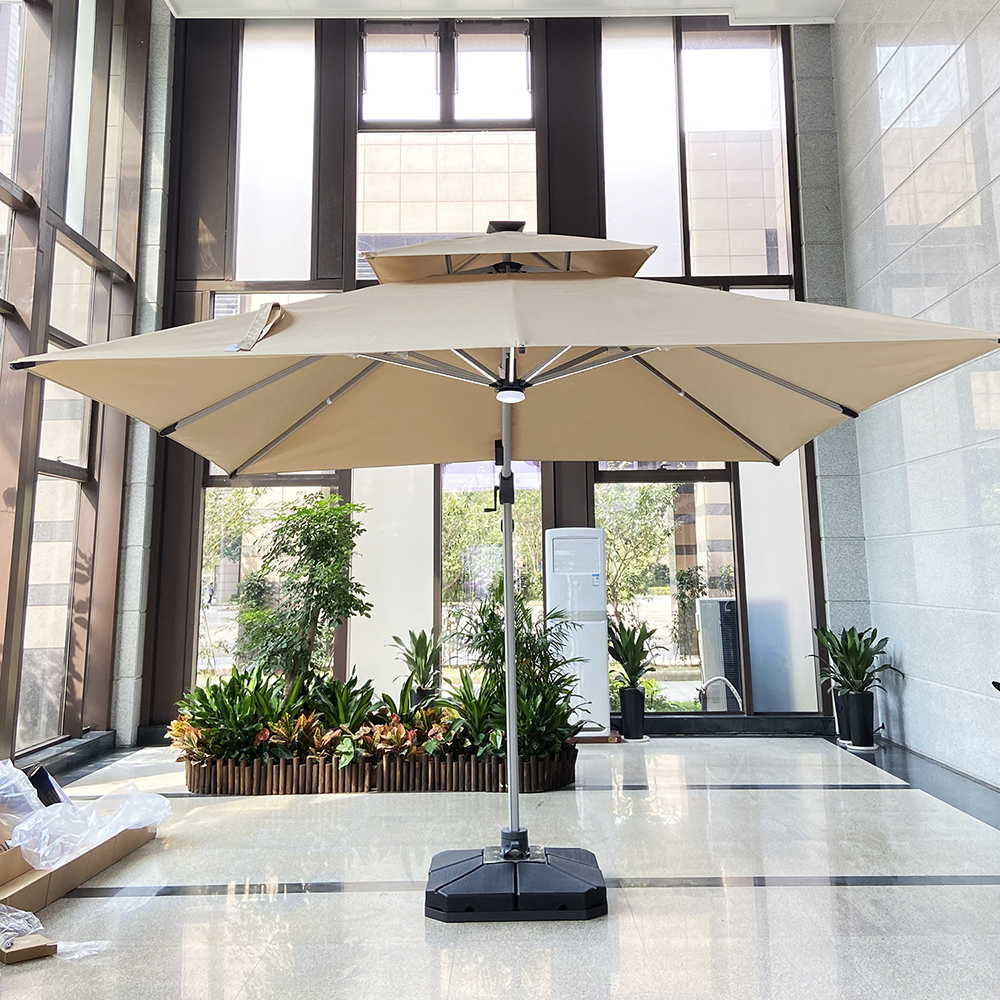 Double Tier Motorized Outdoor Garden Umbrella Patio Sun Wholesale Waterproof Cantilever Umbrellas Parasol For Restaurant