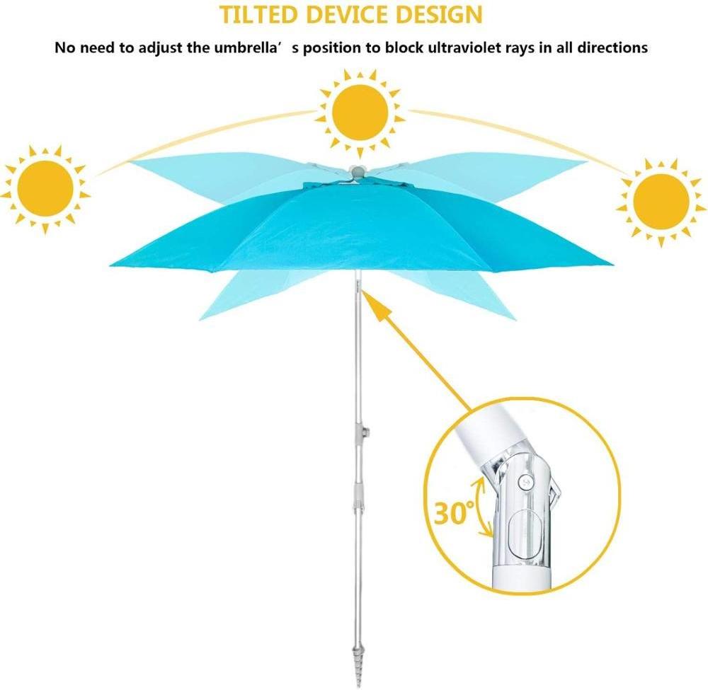 2M Portable UV 50+ Protection Beach Umbrella Outdoor Furniture with Tilt Steel Europe Pole, Sand Anchor & Carry Bag, Yellow/blue