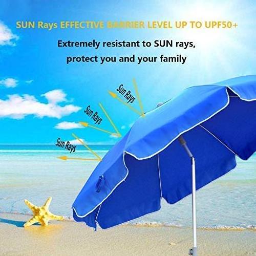 2M Portable UV 50+ Protection Beach Umbrella Outdoor Furniture with Tilt Steel Europe Pole, Sand Anchor & Carry Bag, Yellow/blue