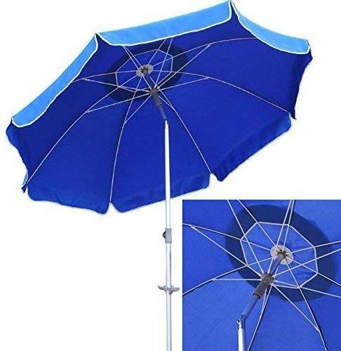 2M Portable UV 50+ Protection Beach Umbrella Outdoor Furniture with Tilt Steel Europe Pole, Sand Anchor & Carry Bag, Yellow/blue