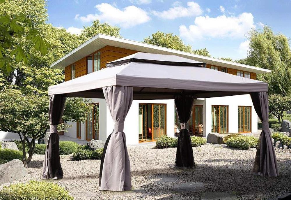 3x3M With160g Polyester With PA Coating 4PCS Mesh Sidewalls Double Roof Metal Gazebo