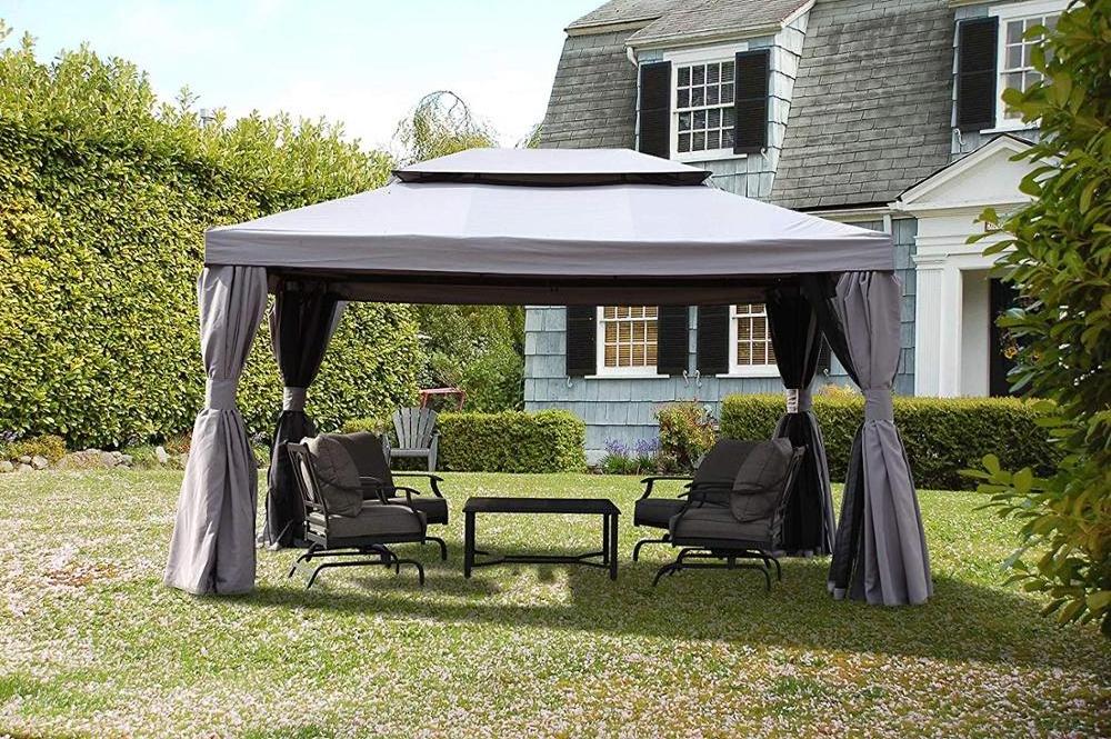 3x3M With160g Polyester With PA Coating 4PCS Mesh Sidewalls Double Roof Metal Gazebo