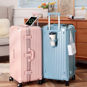 Large light aluminium suit cases smart luggage with scale usb tsa lock luggage tag coffee cup usb charging business suitcase