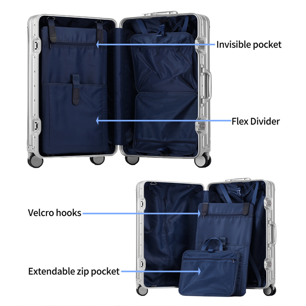 Guangzhou big suit case luggage handle with metal ends suppliers delivery container wheels aluminum magnesium alloy suitcase