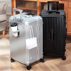 Hand carry aluminium professional usb 28 TSA suit case with cup holder roller multi-functional suitcase luggage sets with brake