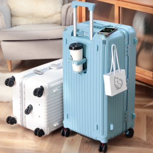 Biggest multifunctional quilted luggage bag 20" aluminum luggage with cup holder aluminum frame hard equipment suitcase