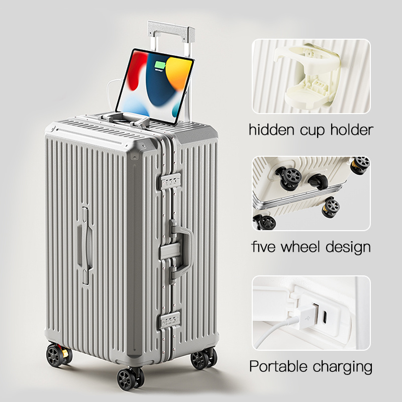 Multifonctions 15 kg hard shell extremement durable aluminium suitcase luggage travel cup holder free hand drink caddy