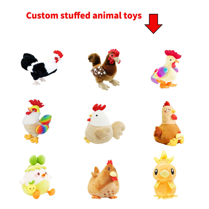 Custom Wholesale Soft Chook Pillows White Brown Hugging Chicken plush toy Stuffed Rooster Plush Toys for children.