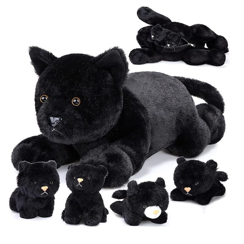 CPC Popular Sleep Birthday Gifts Black And Soft Kitten Stuffed Animal Stuffed Cat Set