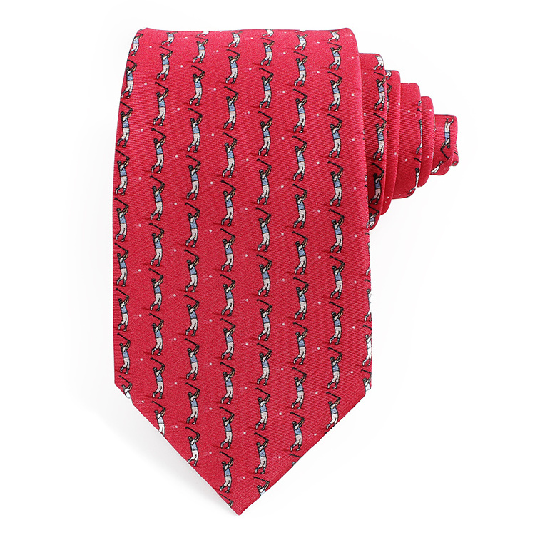 Dacheng Factory Customized Golf Man Pattern Printing Red Corbatas Silk Tie