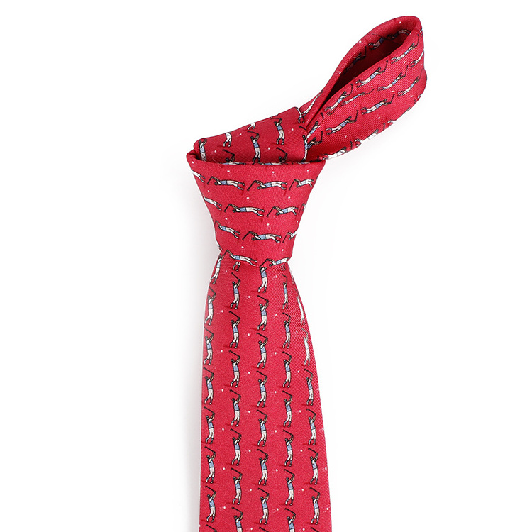 Dacheng Factory Customized Golf Man Pattern Printing Red Corbatas Silk Tie