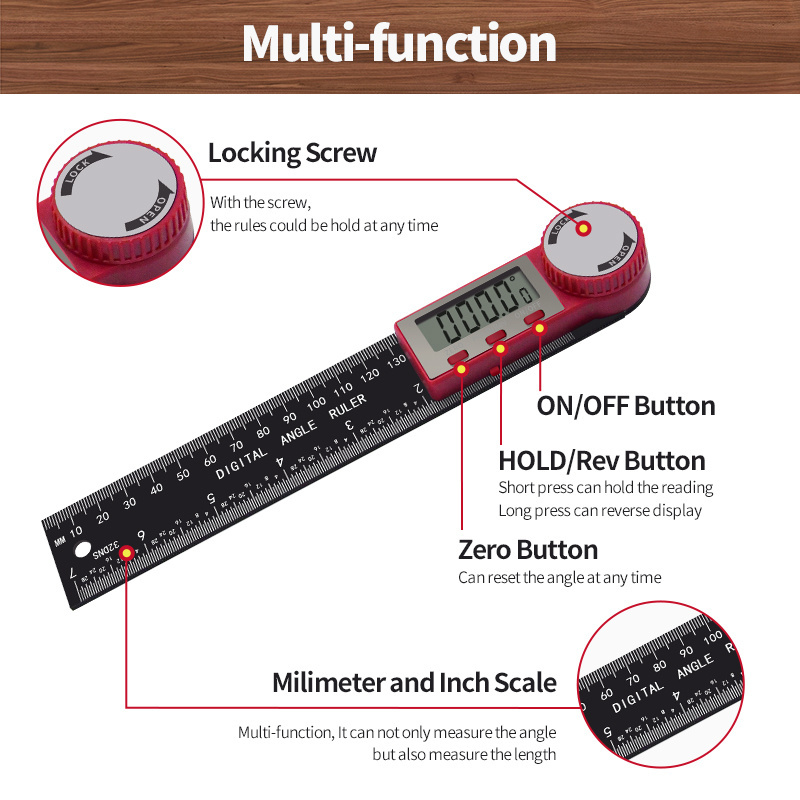 Factory Direct sale 0-200 mm 8'' carbon digital angle finder Digital Angle Ruler 2-in-1 electronic protractor