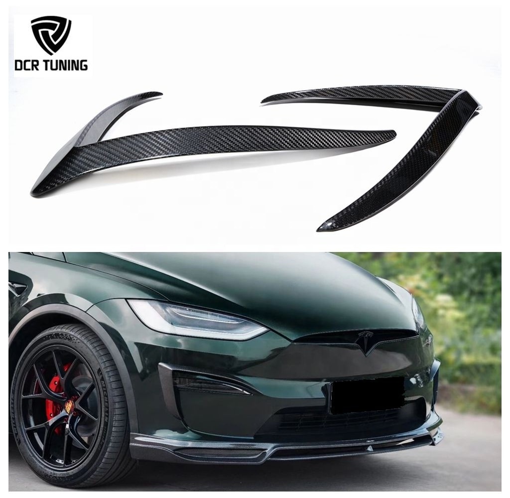 Carbon Fiber Glossy Front Fog Light Trim Cover Fog Lamp Frame Blade Trim for Tesla Model X 2023+