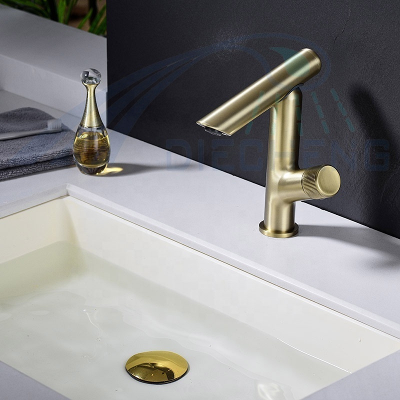 Diecheng Single Handle Hole Gold Bathroom Basin Sink Tap Brushed Gold Sink Faucet Brass Waterfall Wash Mixer Faucet For Bathroom